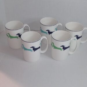 kate spade White Mugs with Blue and Green Dachshund Design